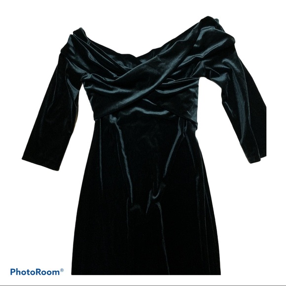 Zara Basic off shoulder green velour dress - Picture 5 of 15